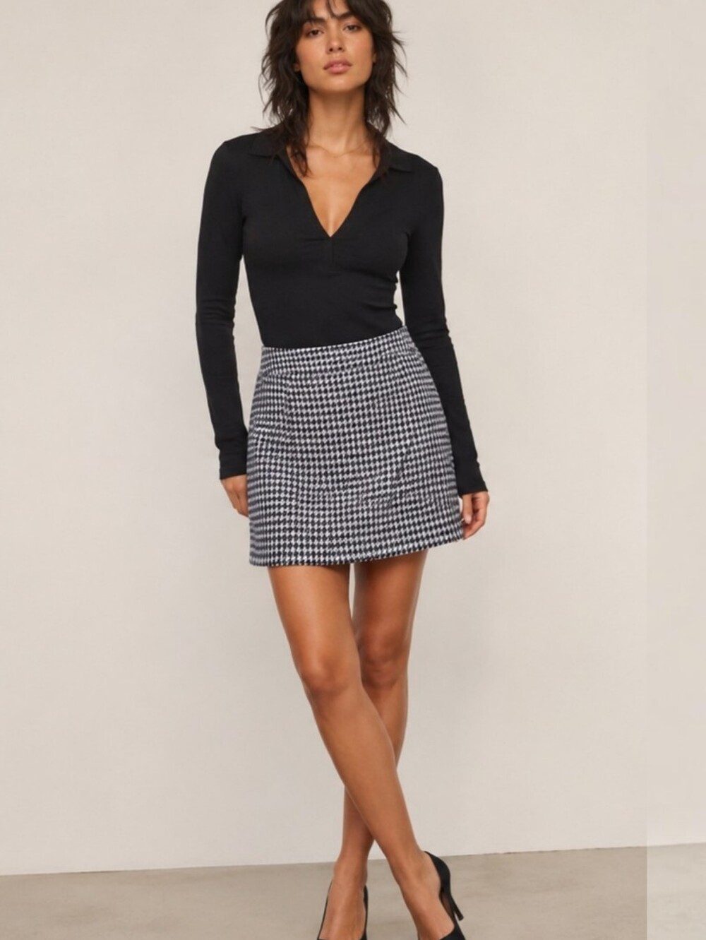 Kasper Black & White Houndstooth Skirt 4 Petite Classic Career